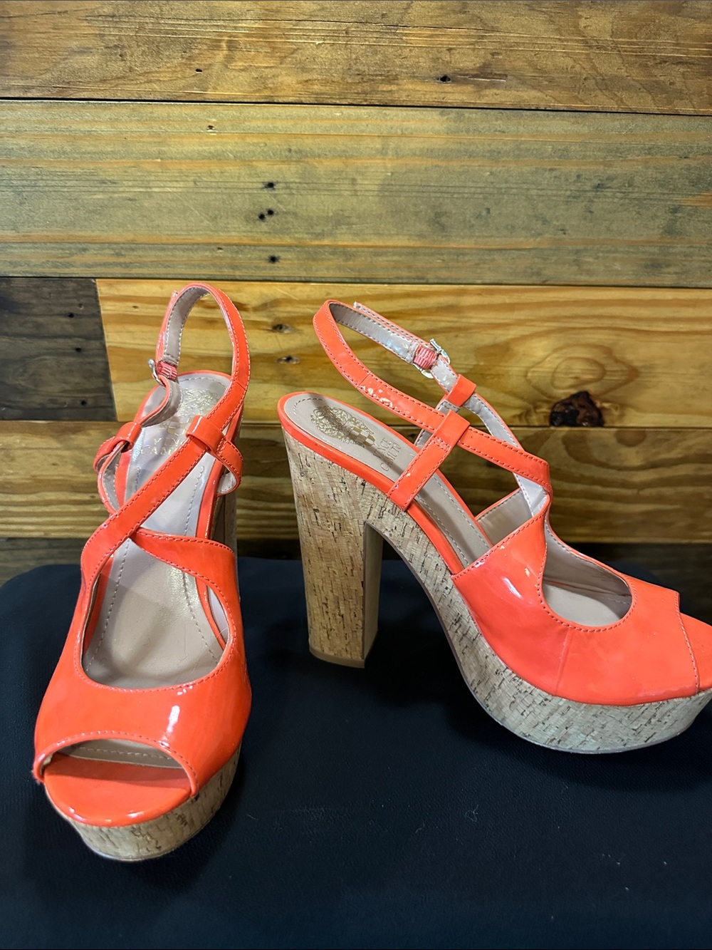 Vince Camuto Orange Platform Cork Heel Slingback Sandals - Women